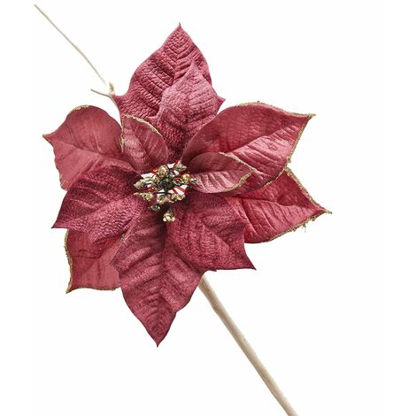 Ramo decorativo natalizio "Fiore Rosa" con petali in tessuto da Ø 25 cm