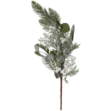 Ramo decorativo natalizio pino con bacche bianche decorazione ambienti h 60 cm -Modello 2
