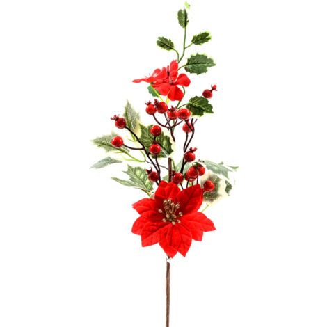 Ramo decorativo Tralcio natalizio color Rosso stella di Natale da 50 cm