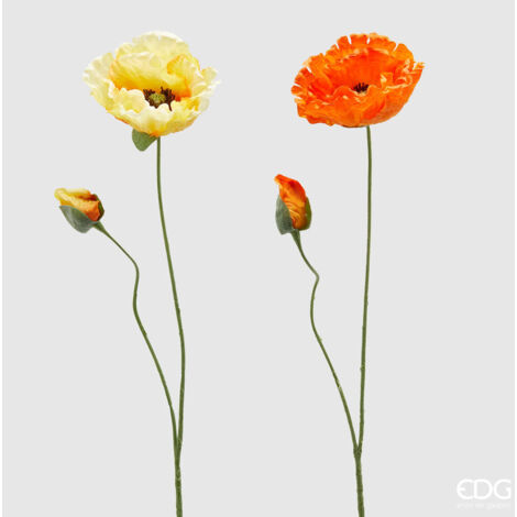 RAMO DI PAPAVERO ARTIFICIALE CON BOCCIOLO H80CM COLORI ASSORTITI ARANCIONE GIALLO