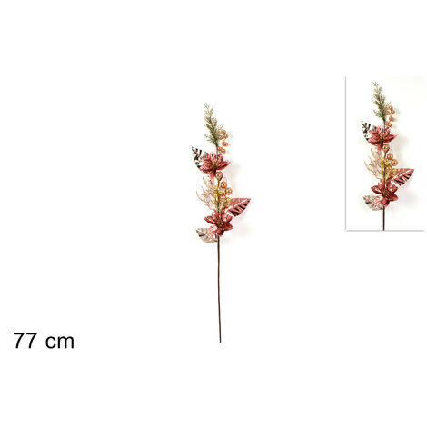 RAMO DOPPIO FIORE/BACCHE ROSA DIMENSIONE CM.77