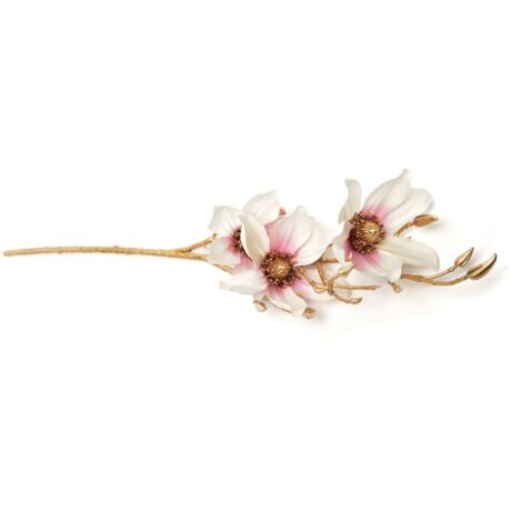 Ramo dorato con camelia per decorazione ambienti h 93 cm -Bianco