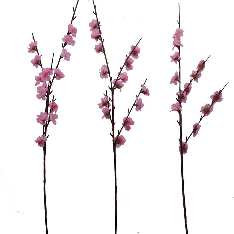 Image of Cosedacasa - Ramo fiori pesco rosa per albero di pasqua decorazioni pasquali casa negozio vetrine 65cm set da 3 in metallo e tessuto
