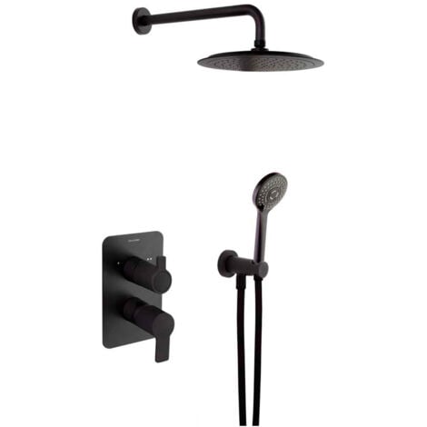 Ramon Soler - Conjunto Grifo Monomando Empotrado de 2 Vías Negro Mate con Sistema S2 de Ahorro de Agua con Accesorios Redondos Serie Blautherm