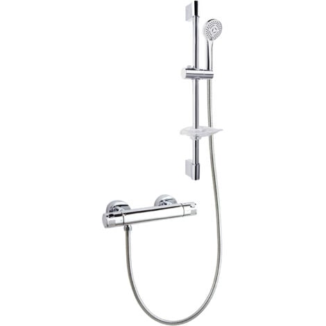 Ramon Soler - Conjunto Grifo Ducha Termostático Cromado con Sistema S2 de Ahorro de Agua con Accesorios Serie Termotech