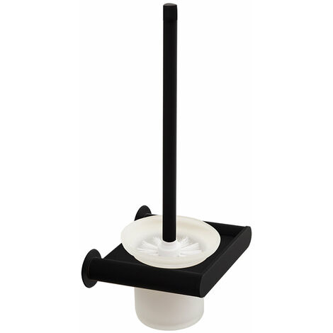 Ramon Soler - Escobillero de Pared con Vaso de Cristal para Baño InoxNegro Mate