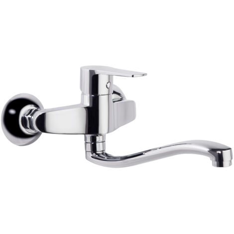 Ramon Soler - Grifo de Fregadero Mural de Cocina Monomando con Caño Bajo Cromado con Sistema S2 de Ahorro de Agua Serie Titanium