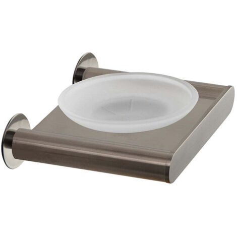 Ramon Soler - Jabonera de Pared con Plato de Cristal para Baño Inox Cepillado