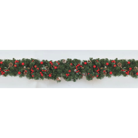 Ramone Verde Pvc Cm.28Xmt.2.70 Pigne/Ghiande Rosse/Rametti Innevati decorazione di Natale