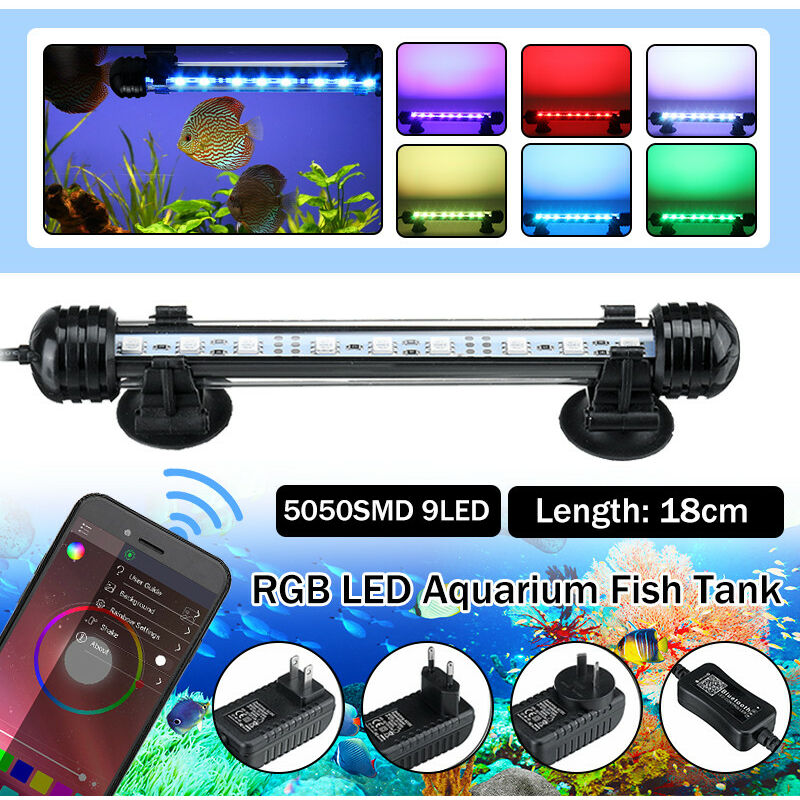 

Rampa Acuario bluetooth 18cm 9 LED RGB sumergible impermeable 5050 SMD EU 220V