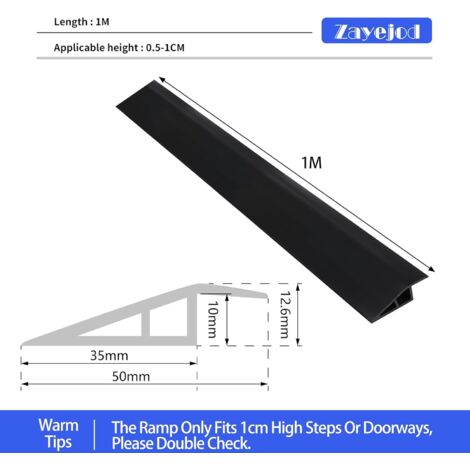Rampa adesiva per soglia porta 1M 5mm-10mm (H), strisce di transizione per pavimento in PVC (larghezza 5cm, nero, adesivo su due lati)