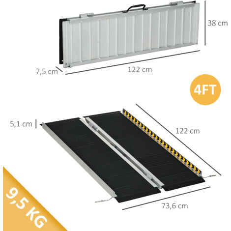 Rampa para Sillas de Ruedas Plegable de Aleación de Aluminio 122 cm con Adhesivos Reflectantes Carga 272 kg Negro