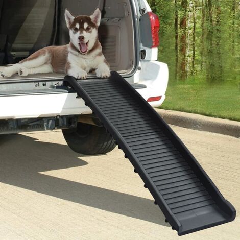 rampa pieghevole per cani RayGar si piega in due in plastica leggera facile da trasportare in auto e in furgoncini con superficie antiscivolo da viaggio colore nero 