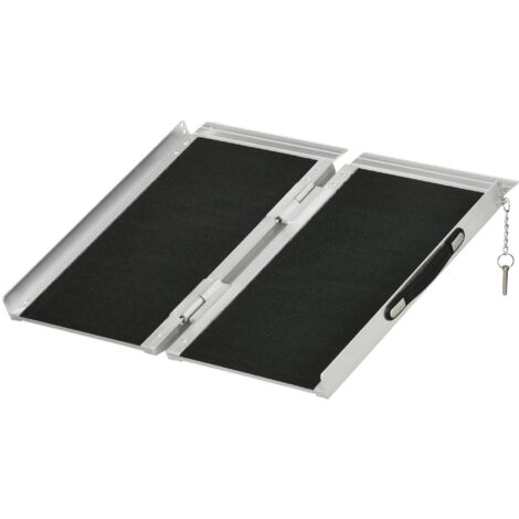 Rampa per Sedia a Rotelle Pieghevole con Guide Laterali 61x72 cm in Lega di Alluminio Argento e Nero