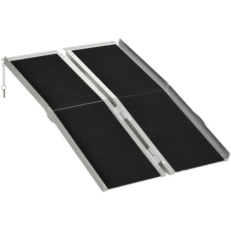 Rampa per Sedia a Rotelle Portatile Pieghevole in Alluminio Antiscivolo, 122 x 73.5 cm, Capacità di Carico 270 kg, per Scale, Auto e Accesso Disabili, Nero