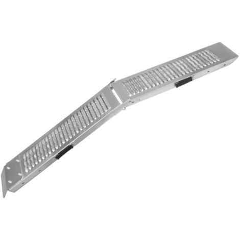 Rampa Plegable de Carga Motocicleta Furgoneta Plegable Acero Resistente ATV Camión Portátil 200Kg Capacidad Bicicleta Coche Cortadora de Césped Scooter Antideslizante Correa de Trinquete GRATIS - Plata