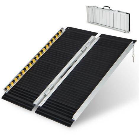 Rampe D’accès en Aluminium avec Plaque de Transition et Surface Antidérapante Autocollants D'avertissement Réfléchissants Rampe de Seuil pour Maison 91L