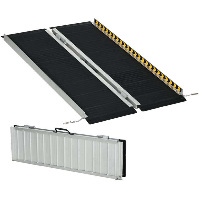 Rampe de fauteuil roulant rampe de chargement rampe d'accès antidérapante pliable avec bordures de sécurité max. 272 Kg dim. 122L x 73l cm alu. noir