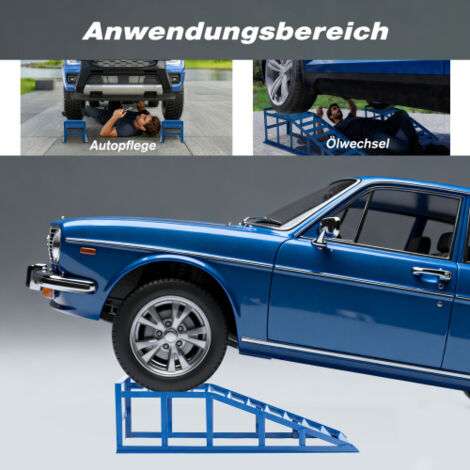 Rampe de levage bleue 2000 kg – Angle d'accès 23°, hauteur réglable 27,5 cm, pour entretien auto et vidange