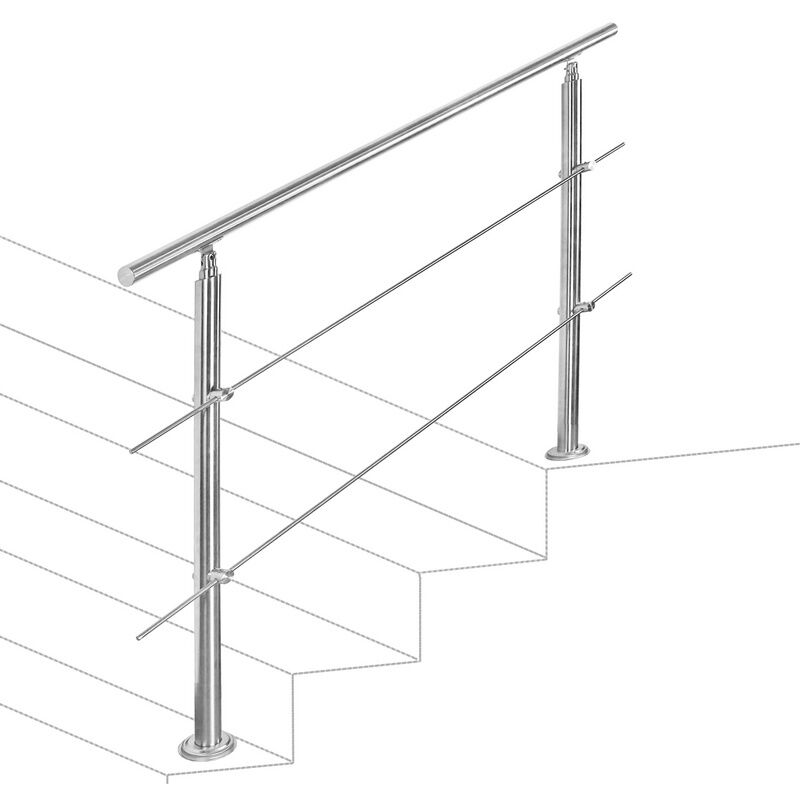 Rampe d'escalier en acier inoxydable pour escaliers Garde-corps Mains Courantes intérieur et extérieur 120 cm 2 crossbars