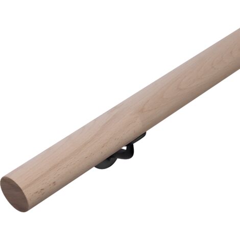 Rampe d'escalier en bois HandyStairs - Garde-corps rond Ø 45 mm - Bois de hêtre jointé - Extrémités droites - 350 cm