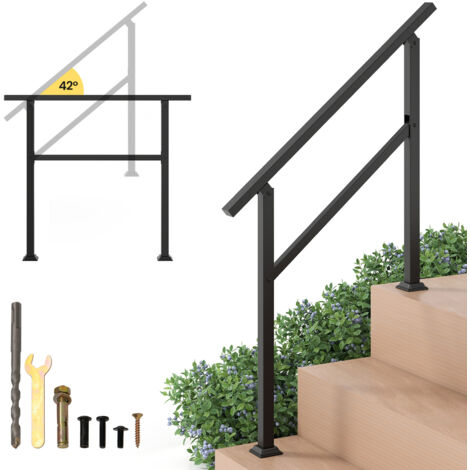 Rampe d'Escalier Extérieure en Métal, Compatible avec 3 Marches, avec Réglage d'Angle Flexible, Kit d'Installation pour Terrasse, Entrée