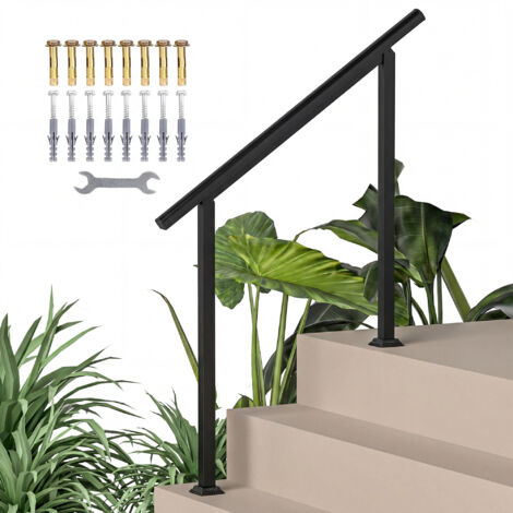 Rampe d'Escalier Extérieure en Métal Noir pour 1 à 3 Marches, Main Courante avec Kit de Fixation