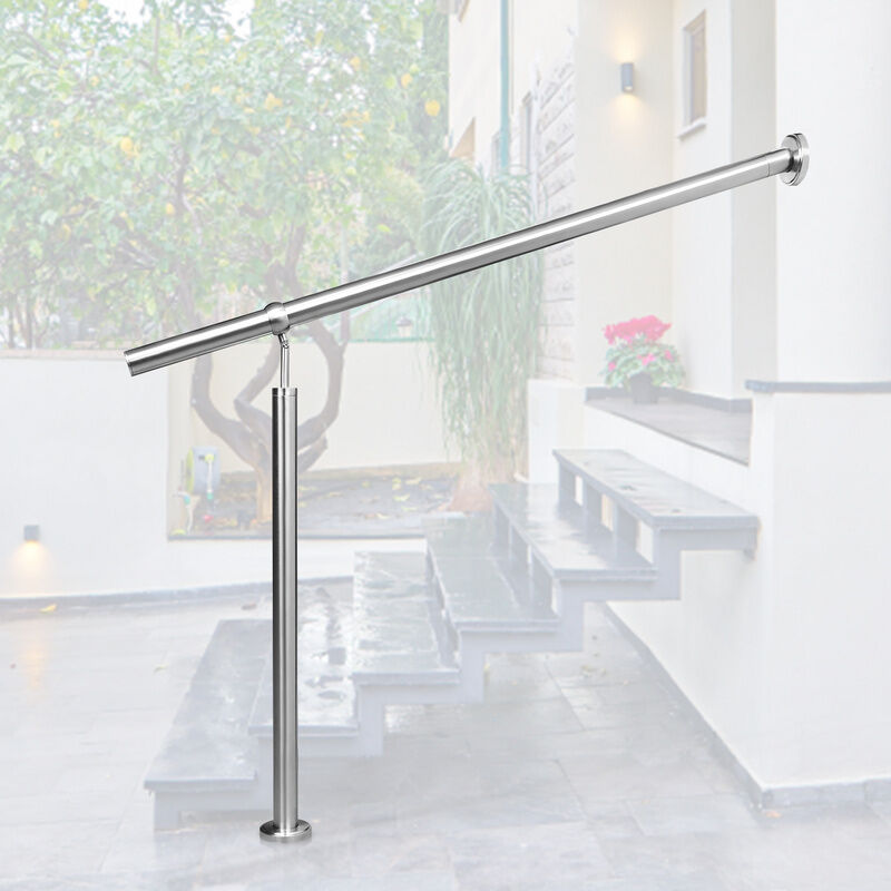 Vingo - Rampe d'escalier, Main courante inox, intérieur extérieur entrée maison, Fixation mur 100x90 cm argent