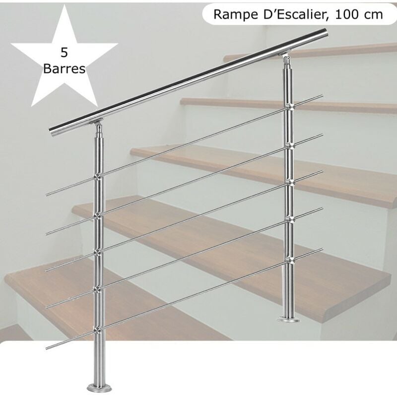 Le Poisson Qui Jardine - Rampe D'Escalier Sur Pied, 100 cm, En Acier Inoxydable, 5 barres - Acier