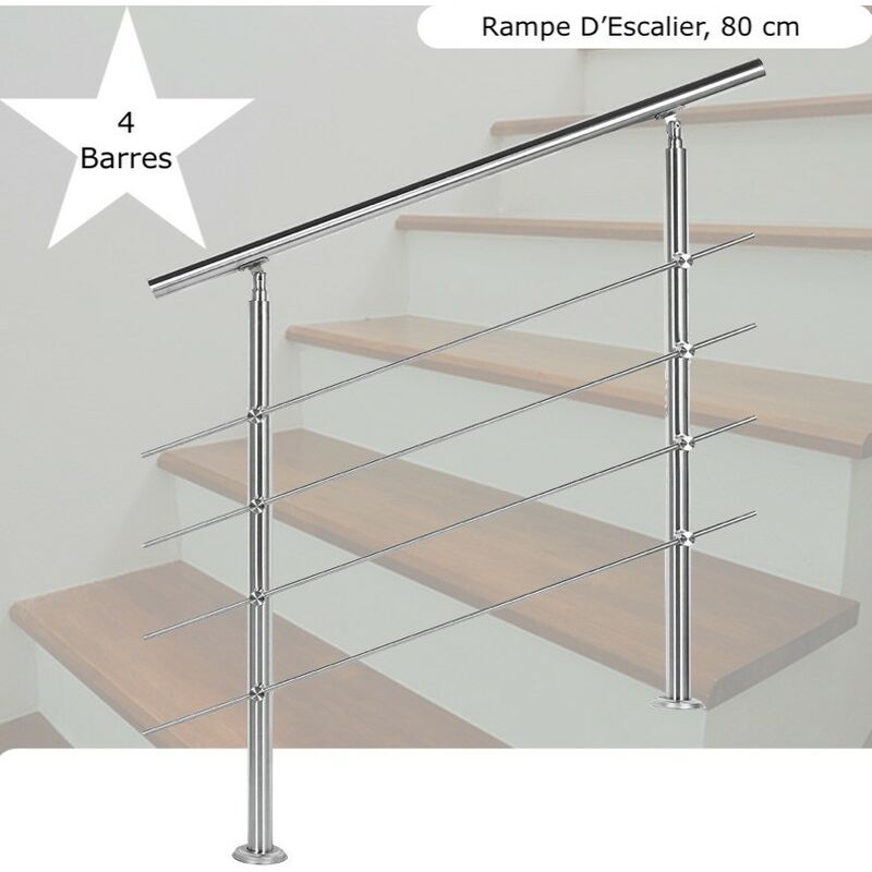 Le Poisson Qui Jardine - Rampe D'Escalier Sur Pied, 80 cm, Acier Inoxydable, 4 Barres - Acier
