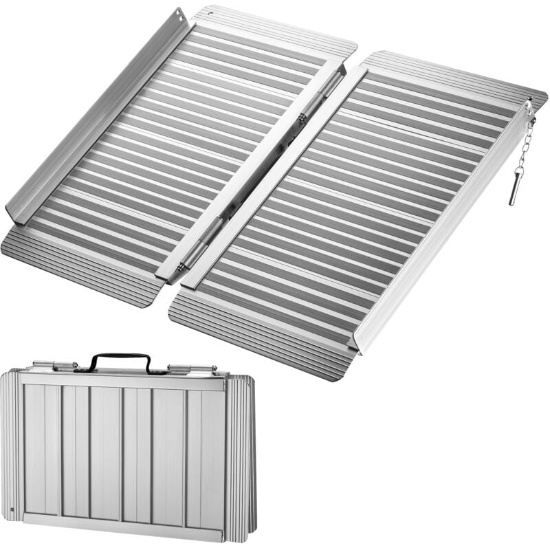 Rampe d'accès pour Fauteuil roulant Pliable en Aluminium 62 cm Charge 270 kg 620 x 730 x 50 mm Couleur argent Rampe Mobile Poignée Valise Rampe