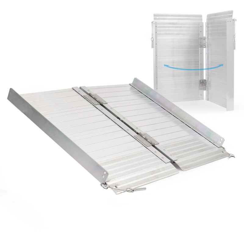 Rampe pour fauteuil roulant – 920 x 730 x 50 mm – capacité de charge 270 kg – en Aluminium – profil antidérapant – Rampe d'accès pliable mobile pour