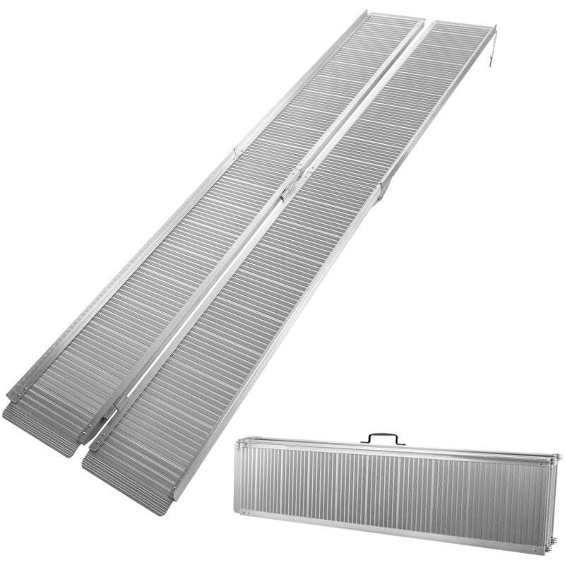 Wiltec Rampe pour fauteuil roulant – 2440 x 720 x 50 mm – capacité de charge 270 kg – en Aluminium – profil antidérapant – Rampe d'accès 2x pliable