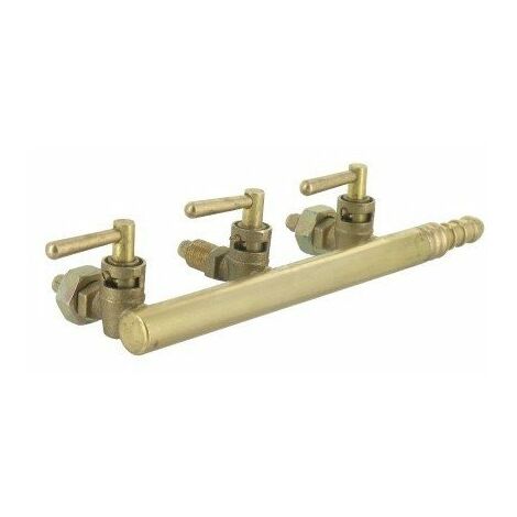 Rampe gaz laiton 3 robinets butane/propane – Sortie annelée pour réchaud tripatte fonte – Connexion rapide et sécurisée – Le Pratique
