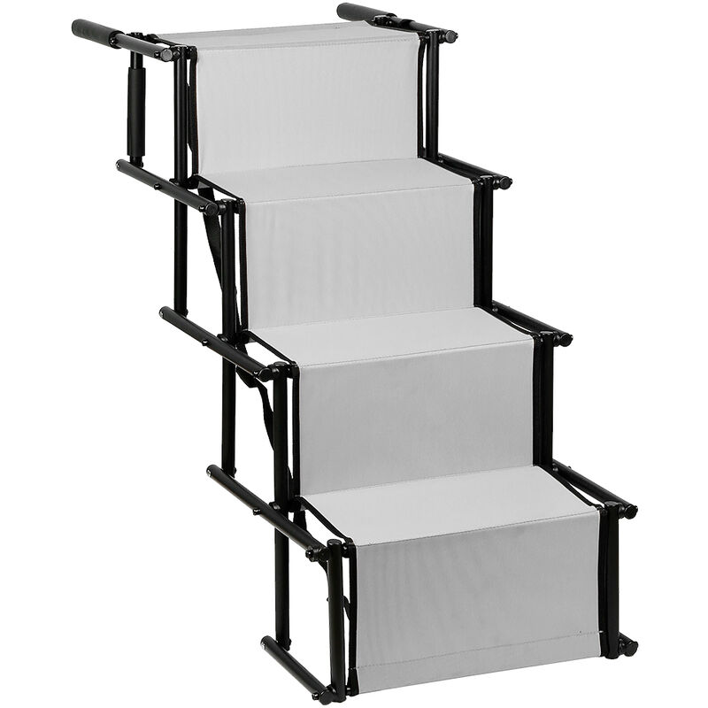 Rampe légère pour chiens avec cadre métallique pliable et fond antidérapant pour escaliers pour voitures suv et lits hauts Gris clair