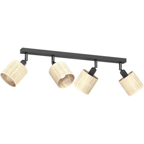 Rampe noire mat 4 spots rotin orientables E14 Luminex