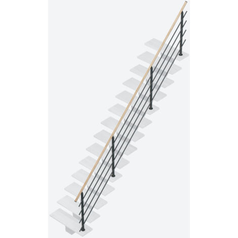 Rampe pour escalier droit GOMERA alu gris anthracite main courante hêtre