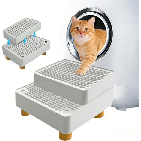 Rampe Pour Litière Chat Double Couche - 1 Unité - Plastique PP - Fonction Filtre Et Antidérapant - Pour Chaton Et Chat Âgé - Gris