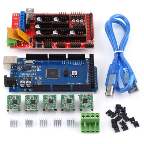 RAMPS 1.4 Controller für 3D-Drucker, Elektronikplatine mit Kühlkörpern und Anschlüssen