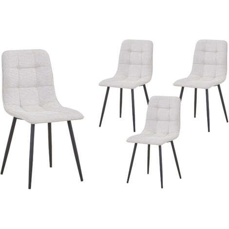 RANA - Lot de 4 chaises en tissu blanc écru pieds en métal noir