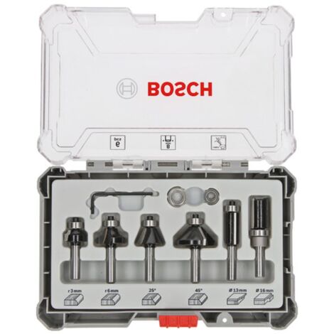 Bosch 6tlg. Rand- und Kantenfräser Set m. 8mm Schaft Fasefräser Bündigfräser Abrundfräser