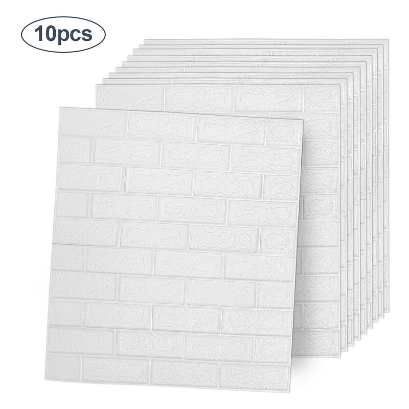 10 pcs 70x77cm 3D relief Sticker Autocollant Papier Peint brique blanc 3D Revetement Mural,effet brique - Randaco