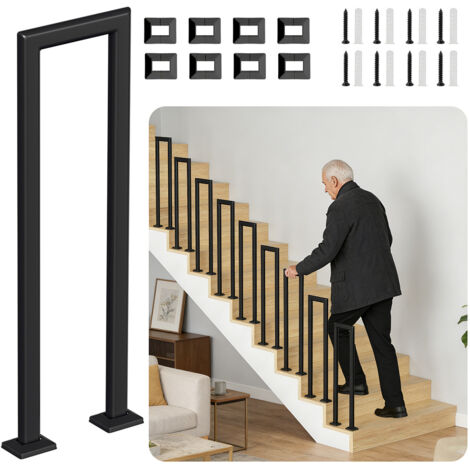 Randaco 100 cm Nero Corrimano ovale a forma di U per ringhiera scala in ferro, ringhiera in ferro per interni ed esterni universale