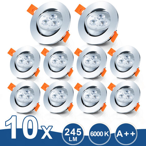 Randaco 10er LED Einbaustrahler Deckeneinbauleuchte Set Einbauleuchte Deckenleuchte Einbauspot Deckenspot  245LM Strahler