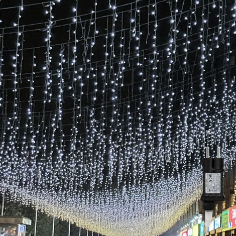 Randaco 10m 200 LED Pluie Verglaçante Guirlande Lumineuse Glaçon Noël Guirlande Lumineuse Lampe Guirlande Lumineuse Fête IP44 Extérieur Intérieur blanc froid