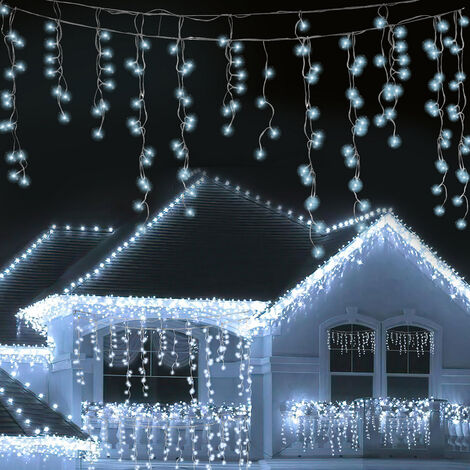 Randaco 10m 200 LED Pluie Verglaçante Guirlande Lumineuse Glaçon Noël Guirlande Lumineuse Lampe Guirlande Lumineuse Fête IP44 Extérieur Intérieur blanc froid - blanc froid