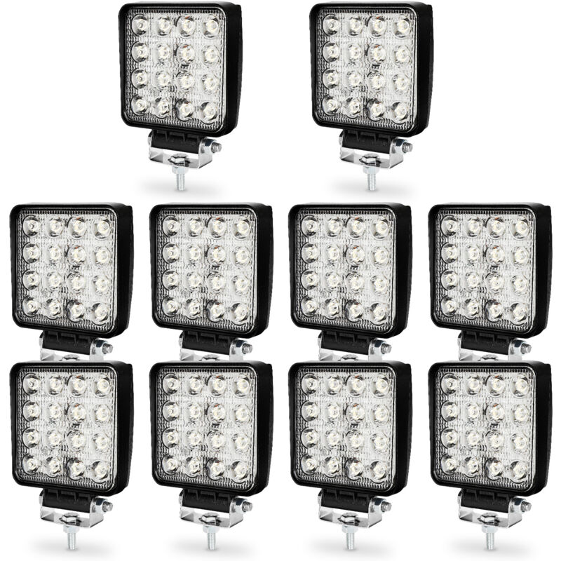 Randaco - 10x 48W Phare de Travail Carre a Leds dc 12V-24V Quad Camion Bateau Tracteur Offroad Impermeable IP69