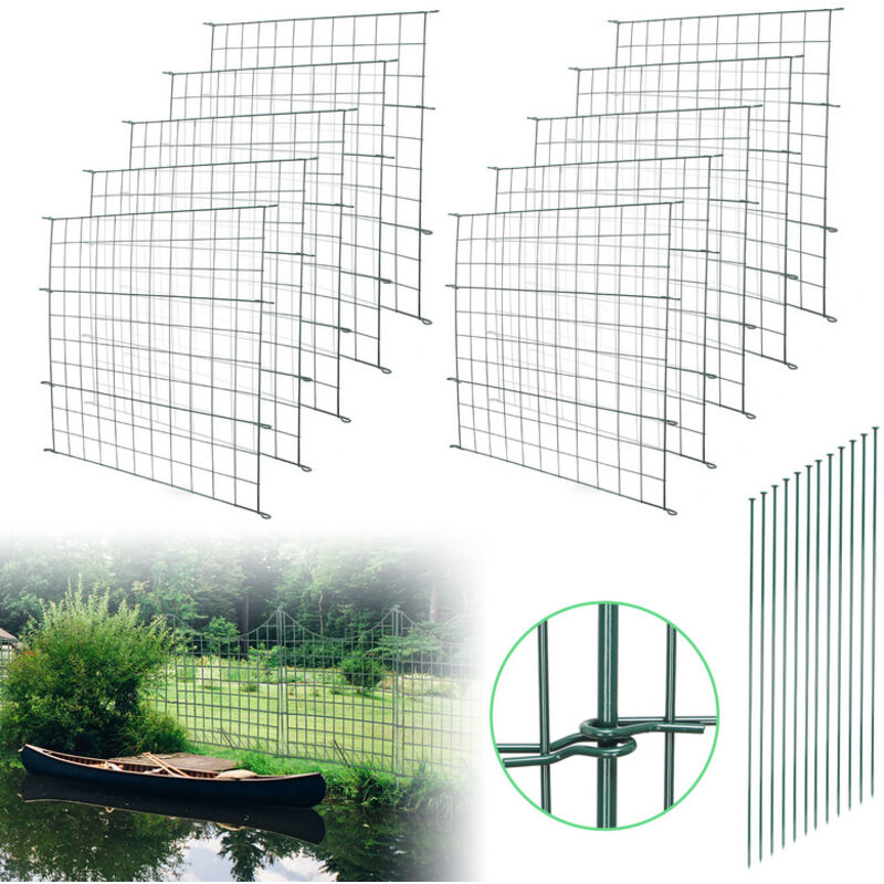 Randaco - einfeben 10X Clôture d'étang Arc supérieur Clôture de jardin Enclos pour animaux Set de clôture Jardin Fil de fer vert Clôture