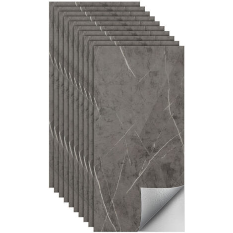Randaco 10x Fliesenaufkleber grau Marmor, 60 x 30 cm, Küchenrückwand, Selbstklebende Fliesen, Klebefliesen Küche Wandpaneele für Wanddeko Schlafzimmer Wohnzimmer, Grau