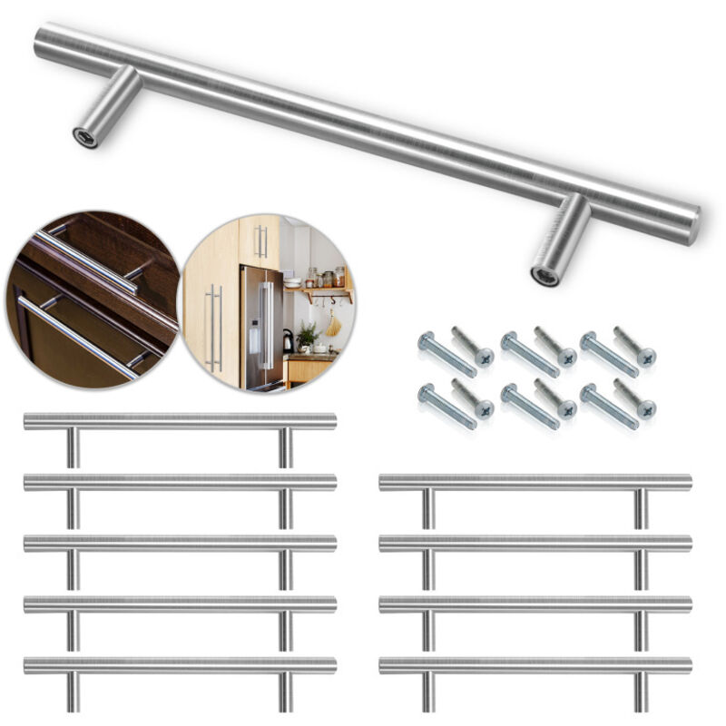 Swanew Poignées de Meuble Cuisine Acier Brossé t- Bar - Acier Inoxydable 156x96x10MM 20 pièces